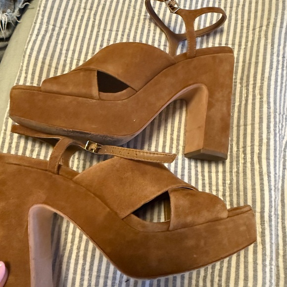 Loeffler Randall Tan Suede Platform Sandals - Picture 9 of 11